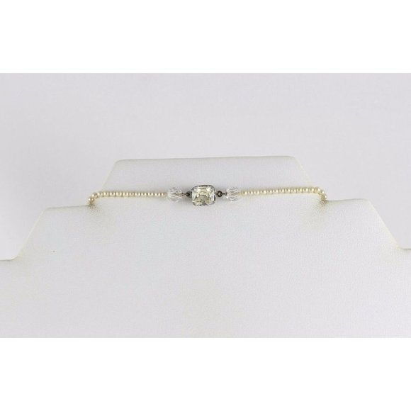 Sterling Silver Seed Pearl and Crystal Necklace 15 inch Chain Antique Victorian - Picture 9 of 9